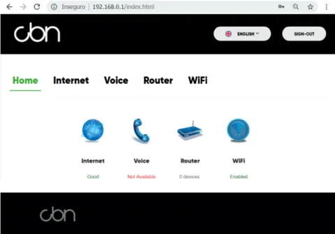Ecrã para aceder ao router NOWO