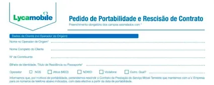 Formulário Portabilidade Lyca Mobile