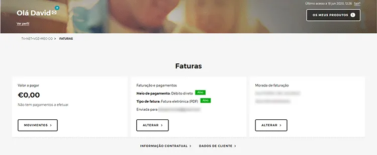 Fatura Eletrónica no my MEO