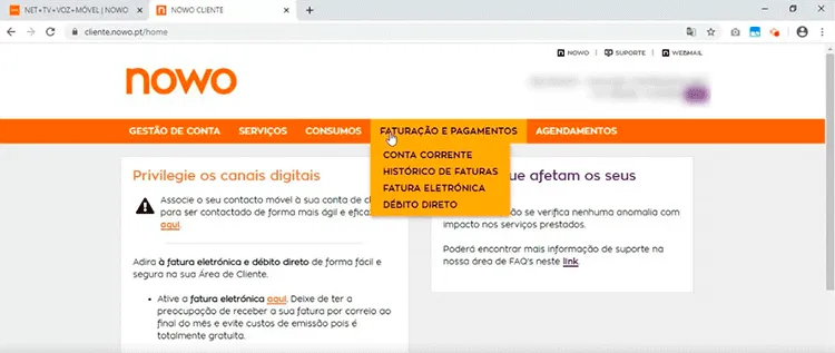 Faturas Área de Cliente NOWO