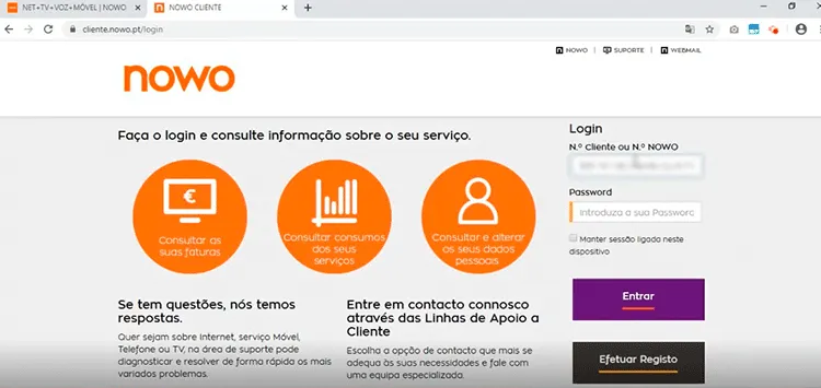 Fazer Login Área Cliente NOWO