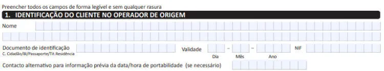 Formulario Portabilidade MEO