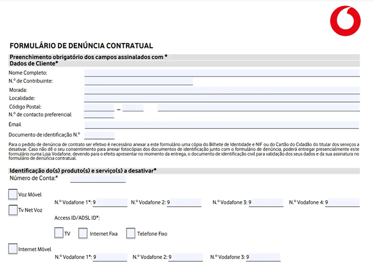 formulario rescisao vodafone