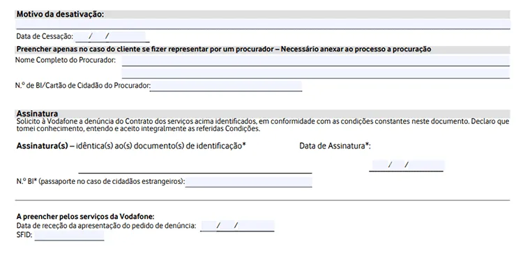 formulario rescisao contrato vodafone