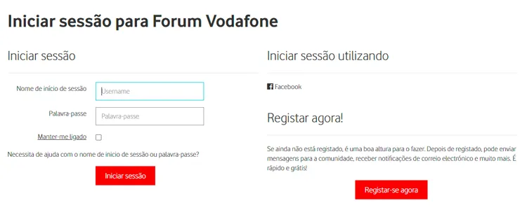 Iniciar Sessão Vodafone Fórum