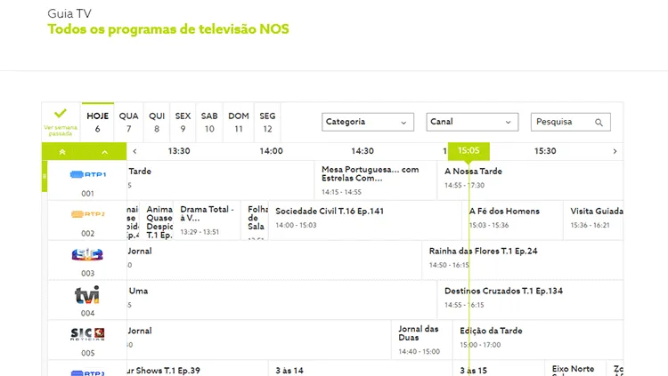 guia tv nos