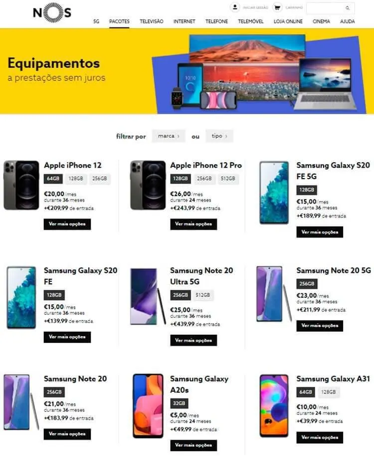 equipamentos prestacoes nos
