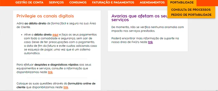 Portabilidade Área de Cliente NOWO