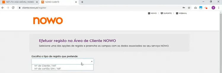 Registo Cliente Área Cliente NOWO