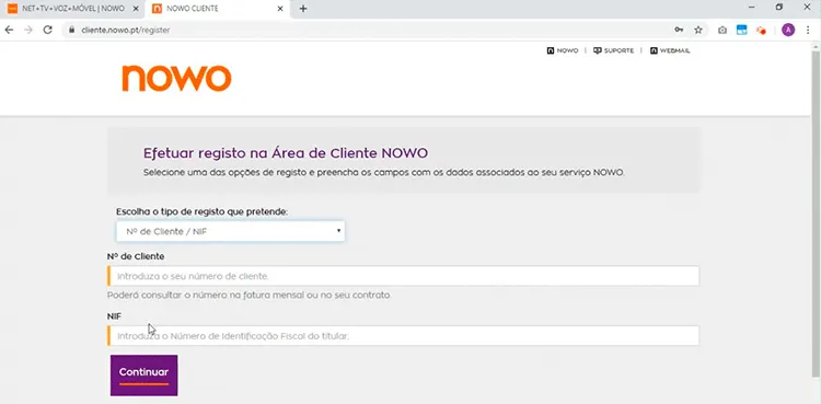 Registo Número Cliente NOWO