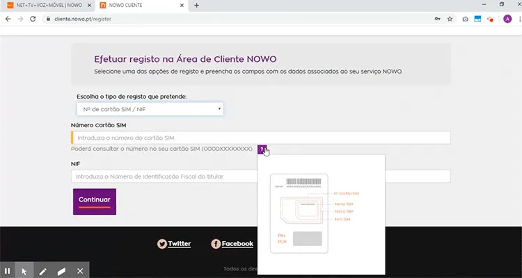 Registo Número Telefone NOWO