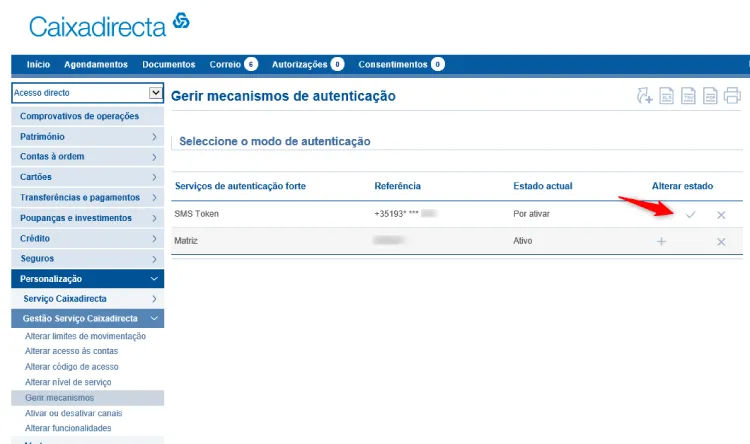 ativar sms token