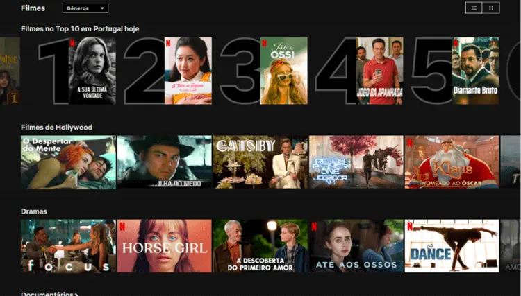 Top Filmes Netflix Portugal
